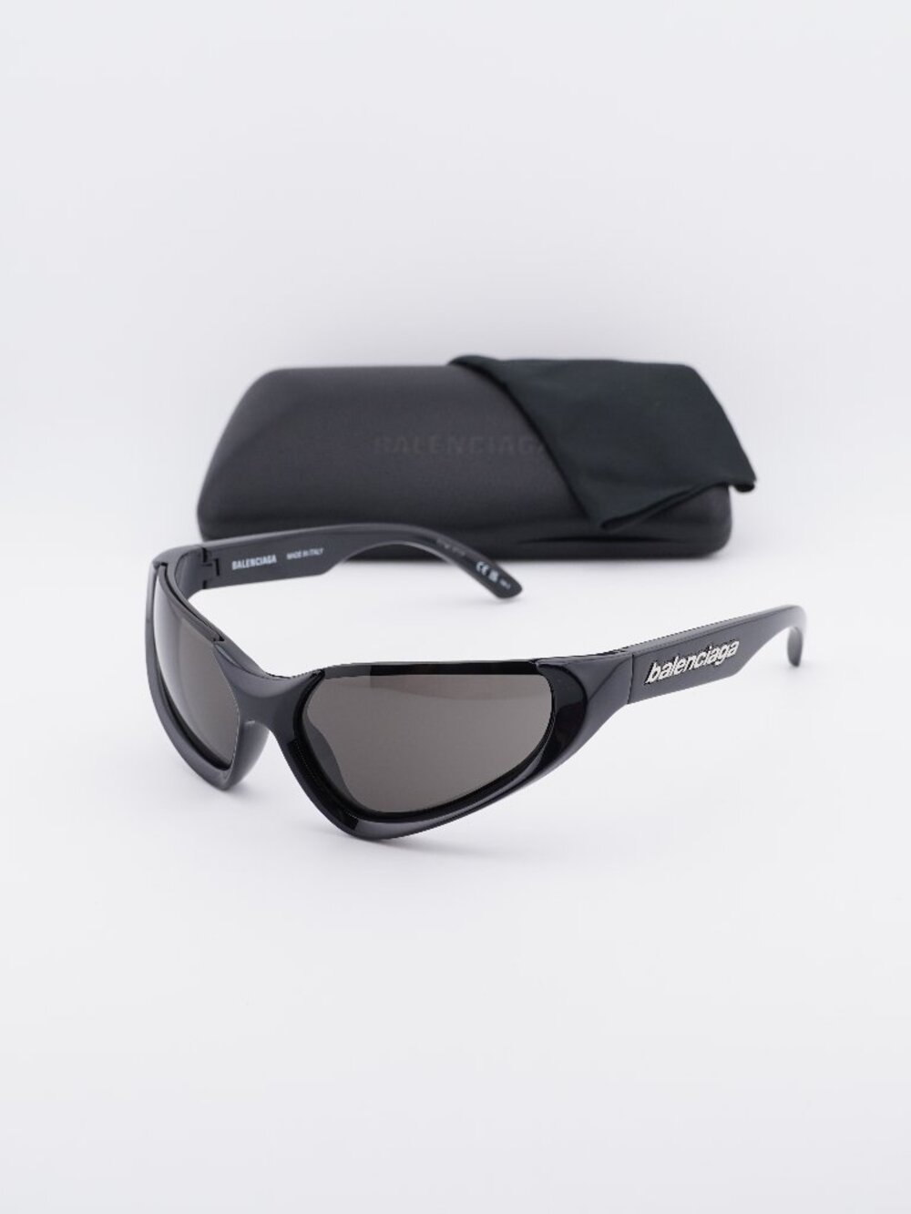 Balenciaga BB0202S 001 Unisex Geometric Sunglasses - Black / Grey